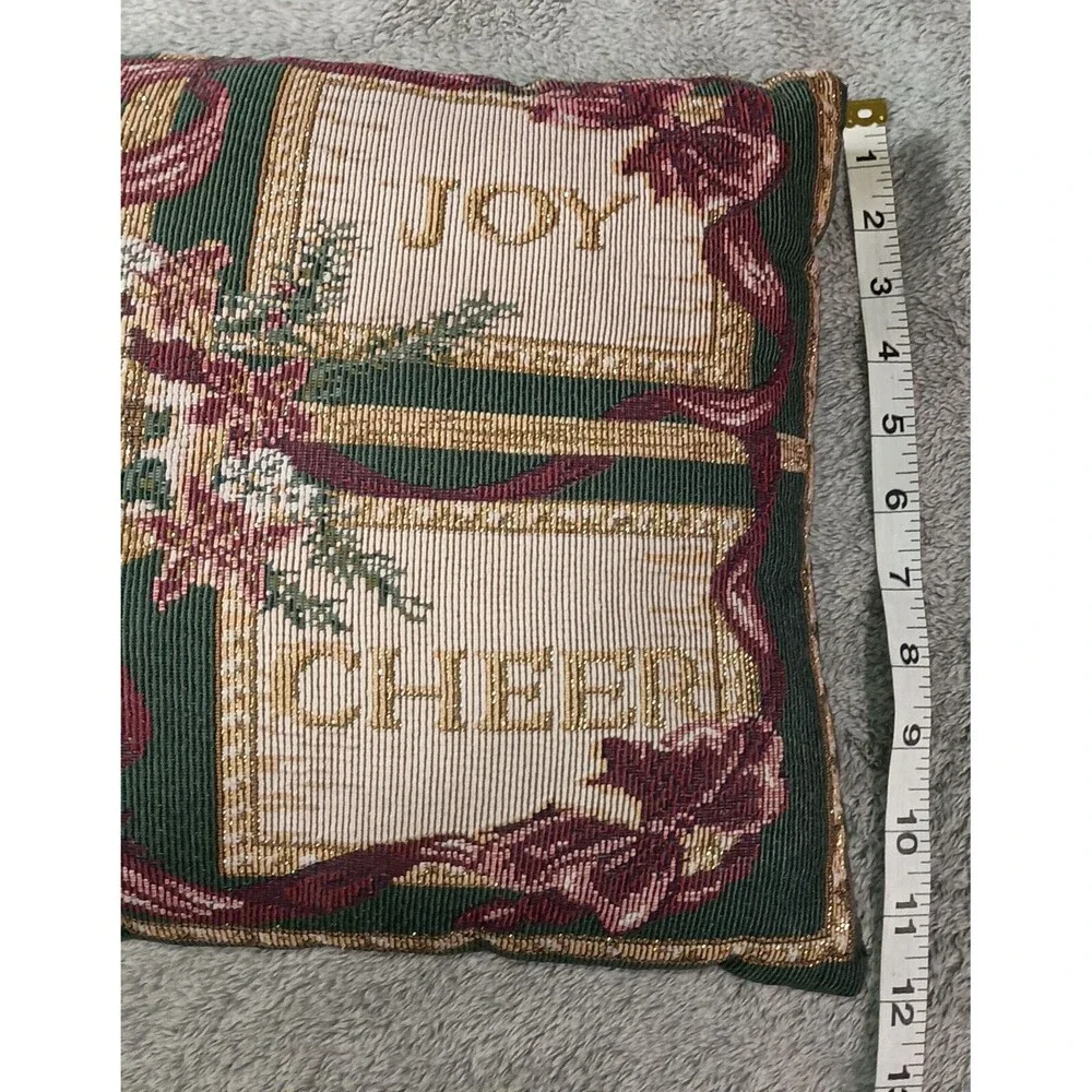 Vintage Tapestry Woven Christmas Holiday Throw Pillow 90s Y2K Cottagecore Decor